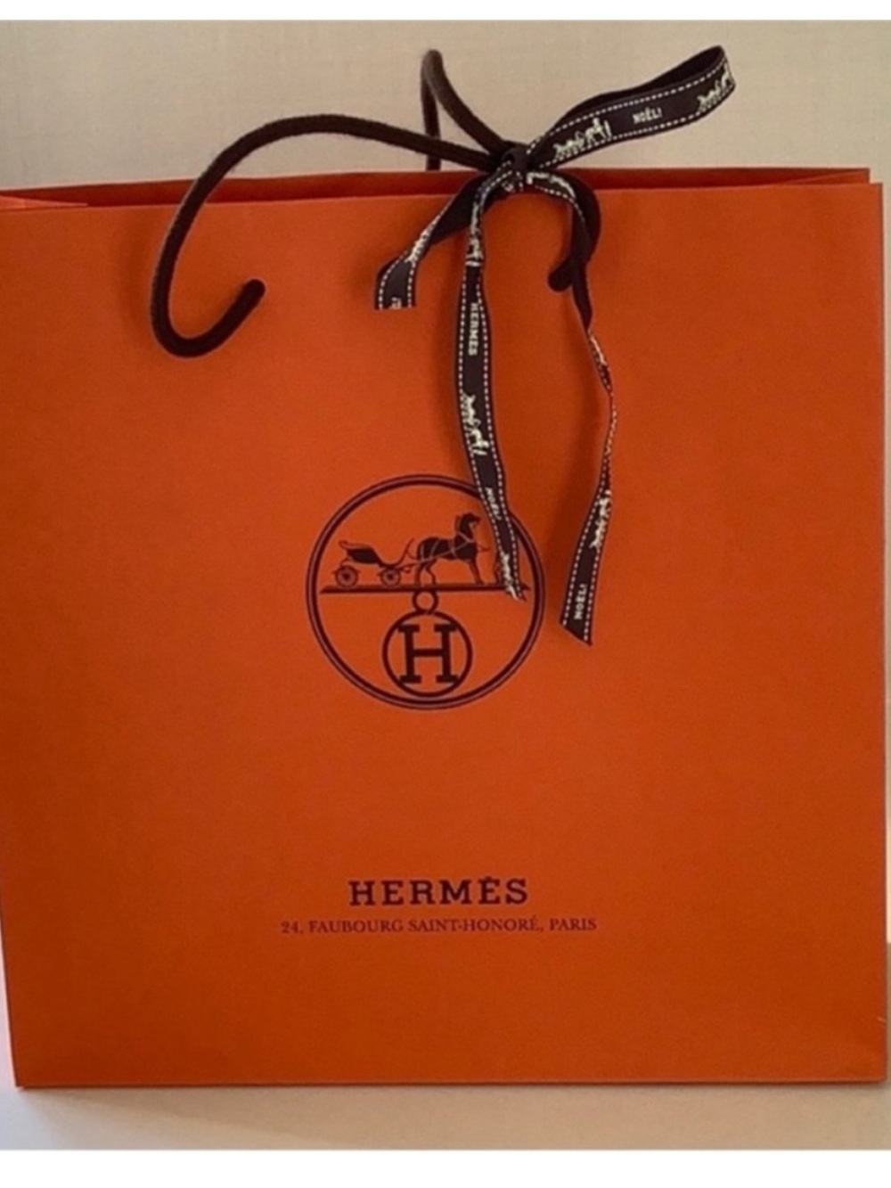 Hermes Medium Square Orange Brown Shopping Bag Gift Tote Bag